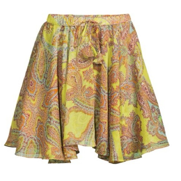 🔆 MISA Los Angeles Skirt in Ischia Neon Yellow Paisley, Size Medium NWOT - Picture 1 of 7